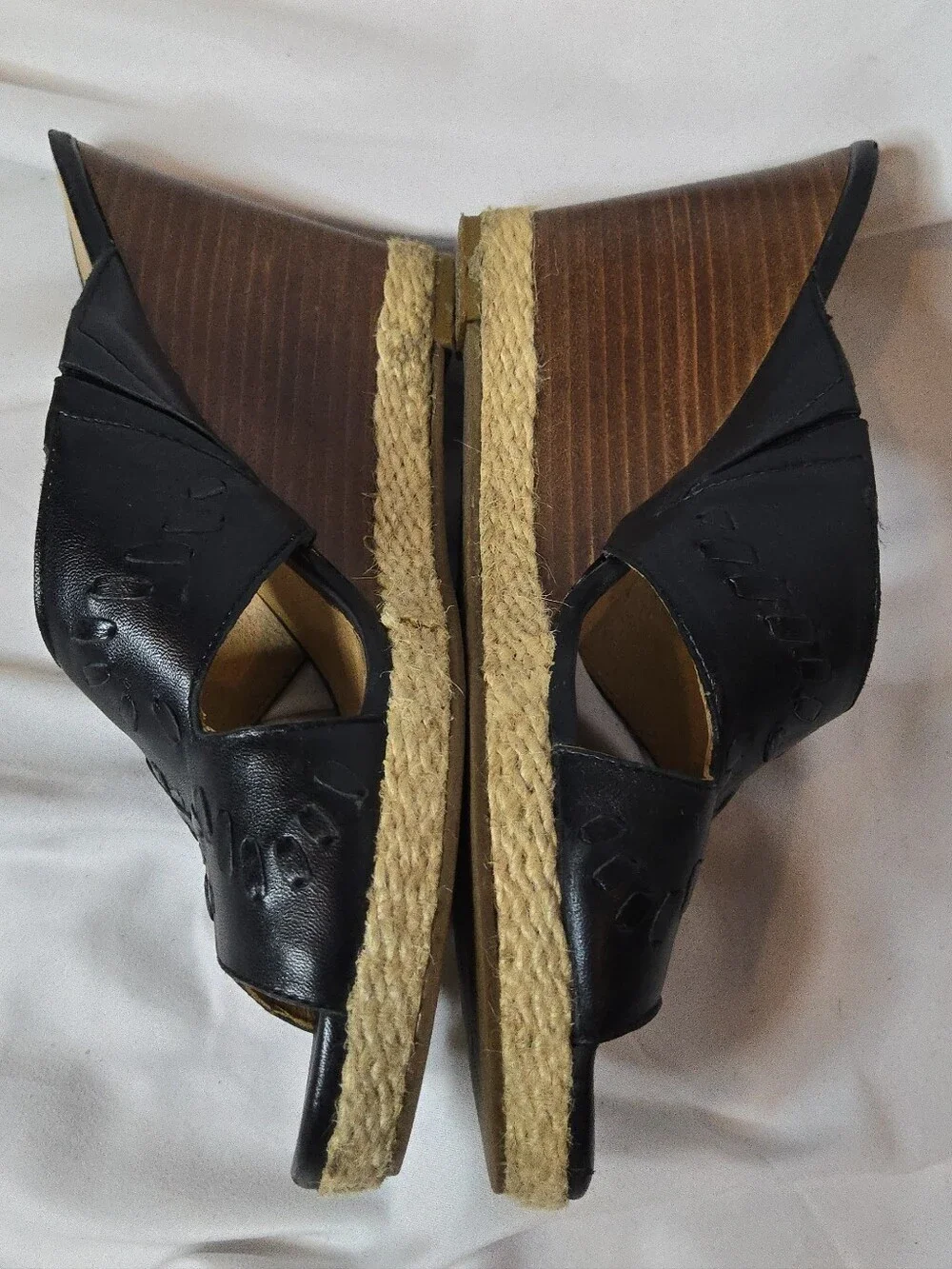 Jack Rogers Sophia Black Leather Women's 8 Espadrille Wedge Slide Sandals - Picture 4 of 9
